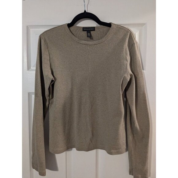 Banana Republic large womens basic tan crew neck long sleeve 100% cotton shirt - Picture 1 of 3